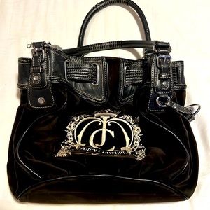 Juicy Couture Purse Black Velour Daydream Shoulder Handbag Pre-Owned